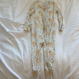 Posh Peanut Cream Chick Print Footed One-Piece